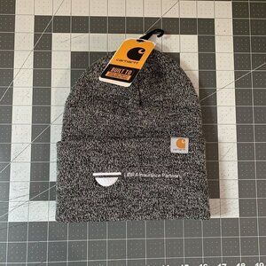 Carhartt Knit Cuffed Gray Beanie Hat Rib Knit OSFA Acrylic Embroidered